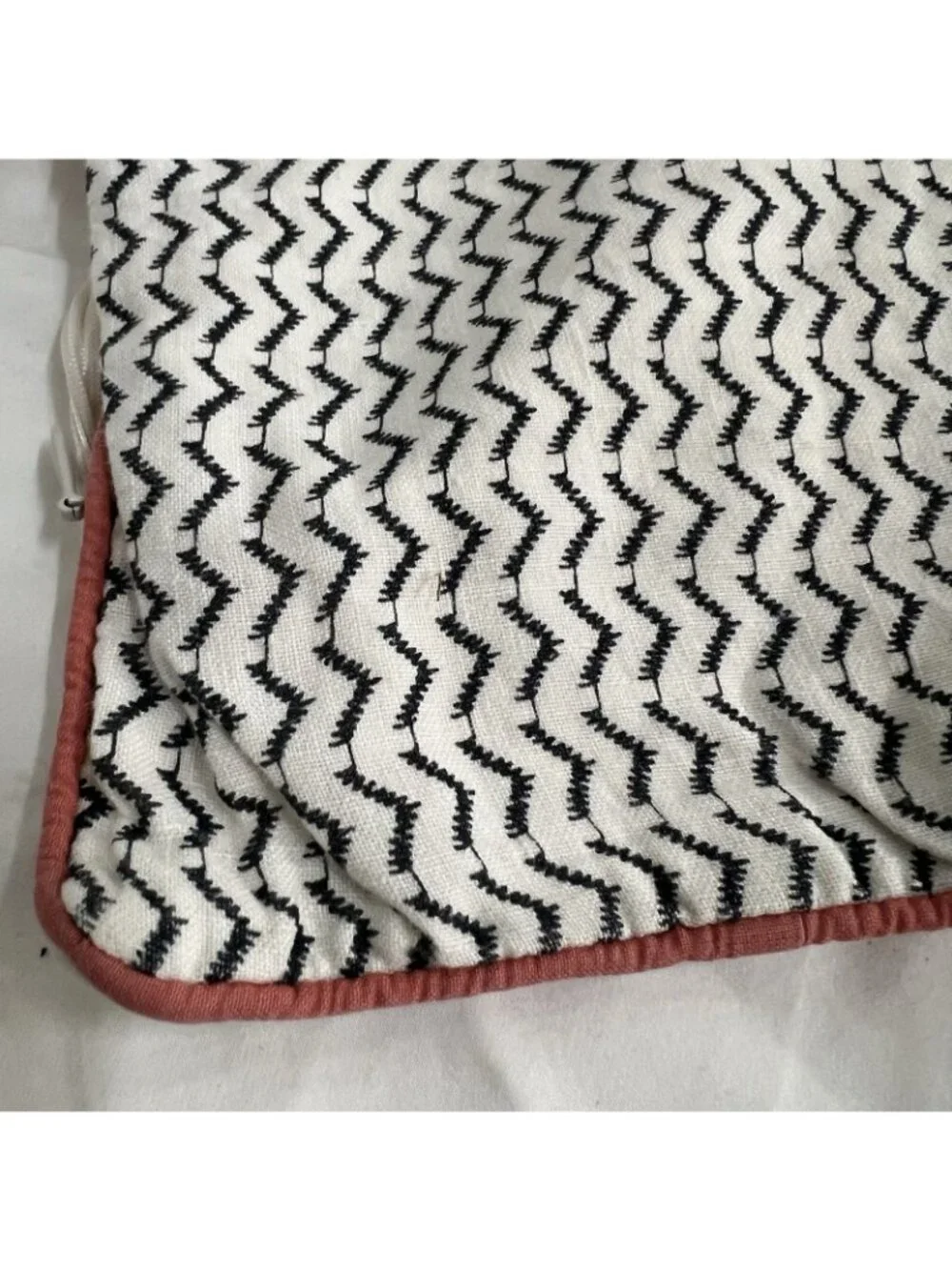 Pottery Barn Pillow Cover 20x20 Black Ivory Zig Zag Red Trim Boho Farmhouse